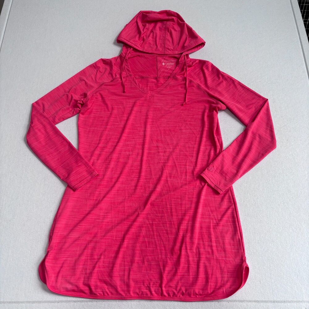 Coolibar Hooded Beach Cover Up Dress Women's L Long Sleeve Pink UPF 50+ Vacation